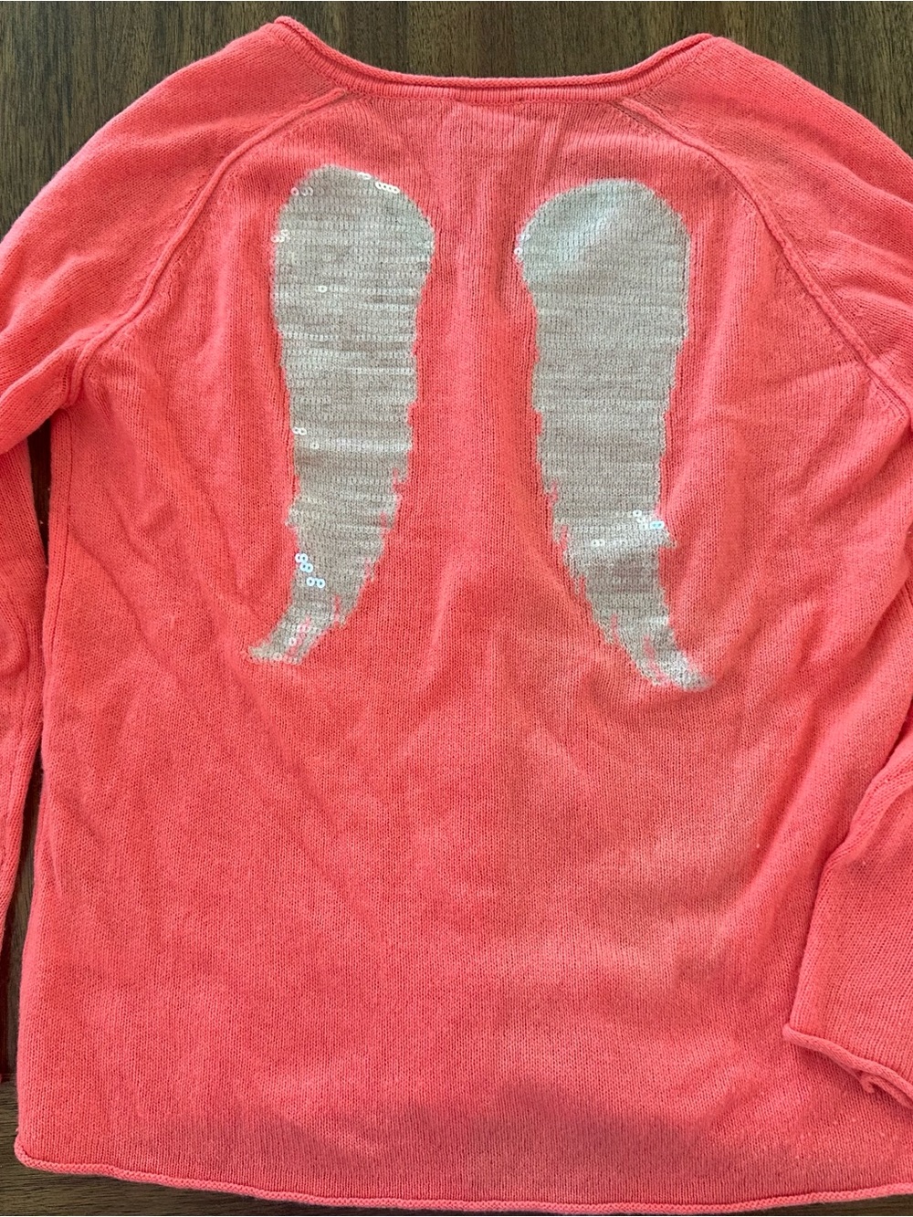 Women's Coral Sequin Angel Wing Crewneck Sweater 100% cashmere